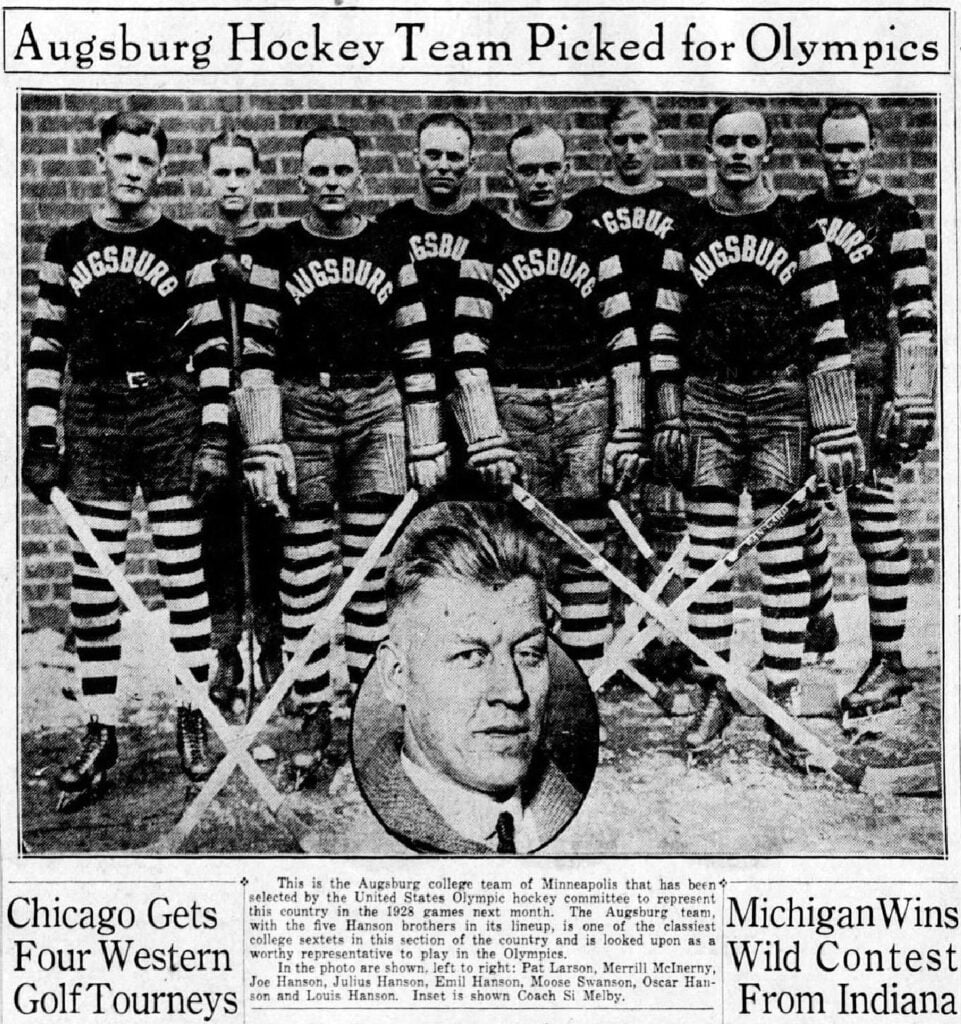 Augsburg hockey_team_selected_to_represent_US_in_1928_Olympics