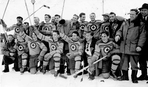 RCAF Flyers win Gold for Canadian ice hockey 1948 Winter Olympics St Moritz Switzerland